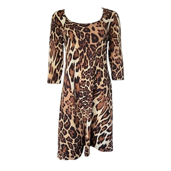 Connected Apparel Dress Womens Size 8 Brown Black Animal Print Pullover Stretch - Picture 1 of 6